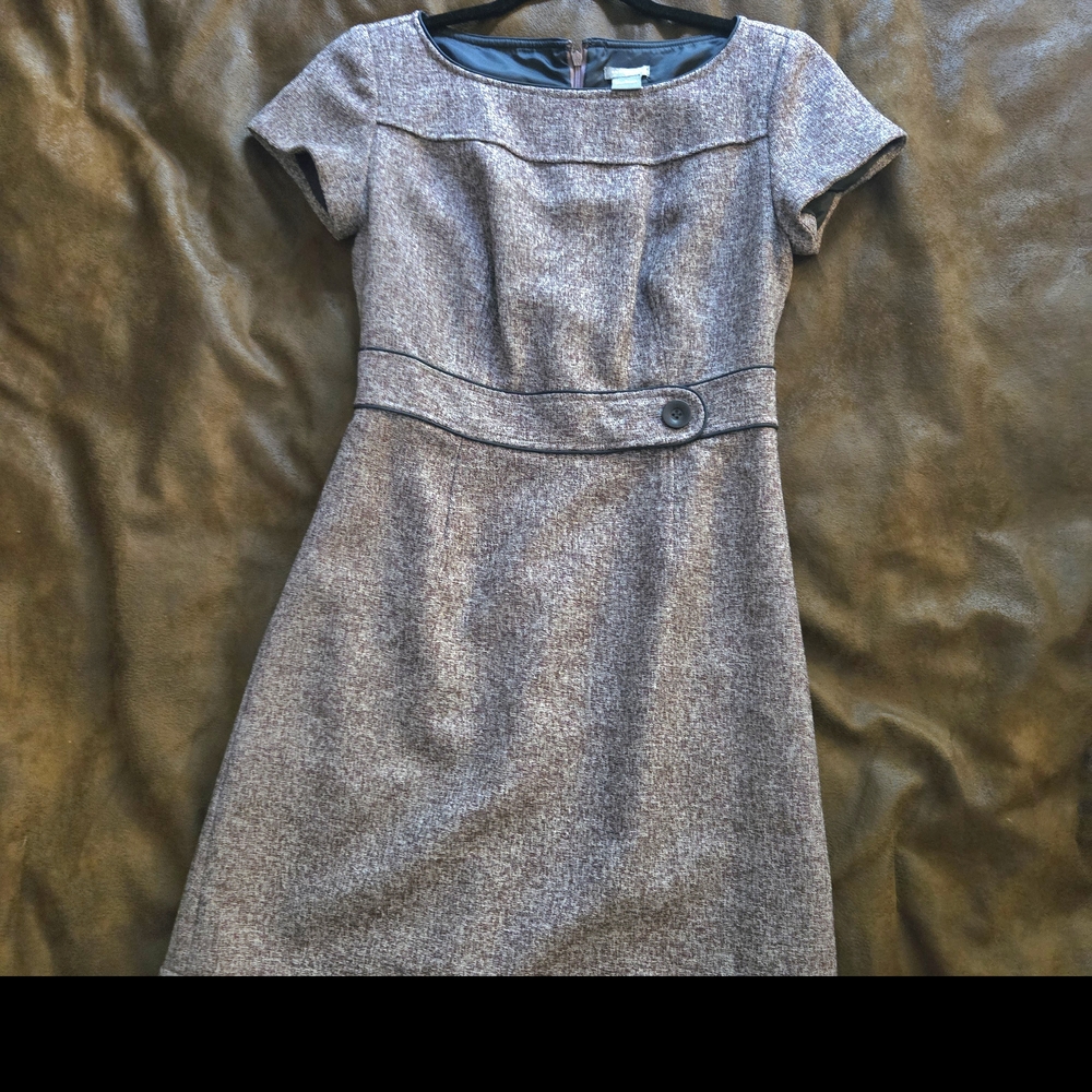 Anne Taylir LOFT Gray Textured Midi Dress For Business Work Office